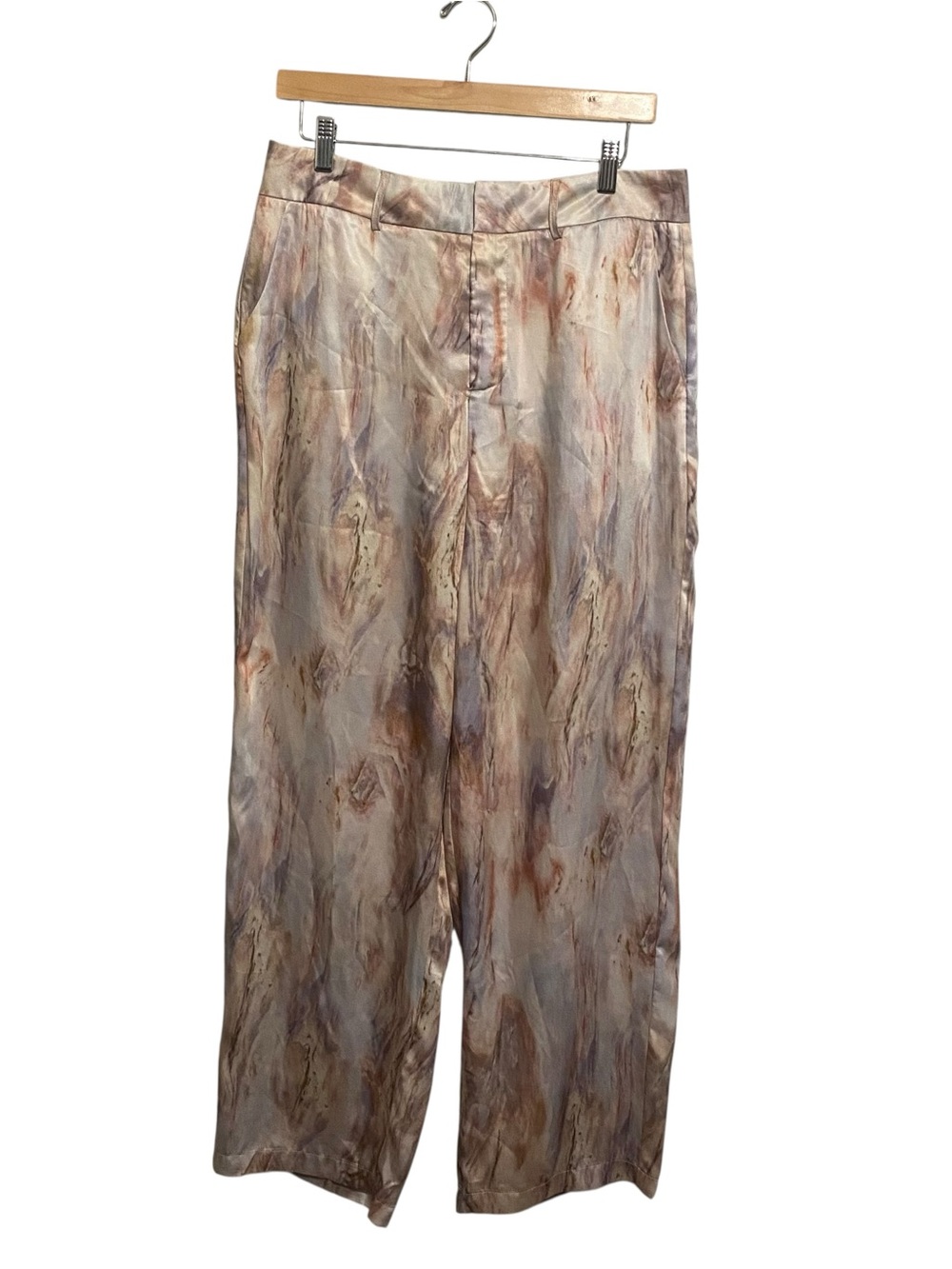 Micas High Rise Wide Leg Loose Fit Marble Watercolor Satin Pants Size Large - Picture 2 of 7